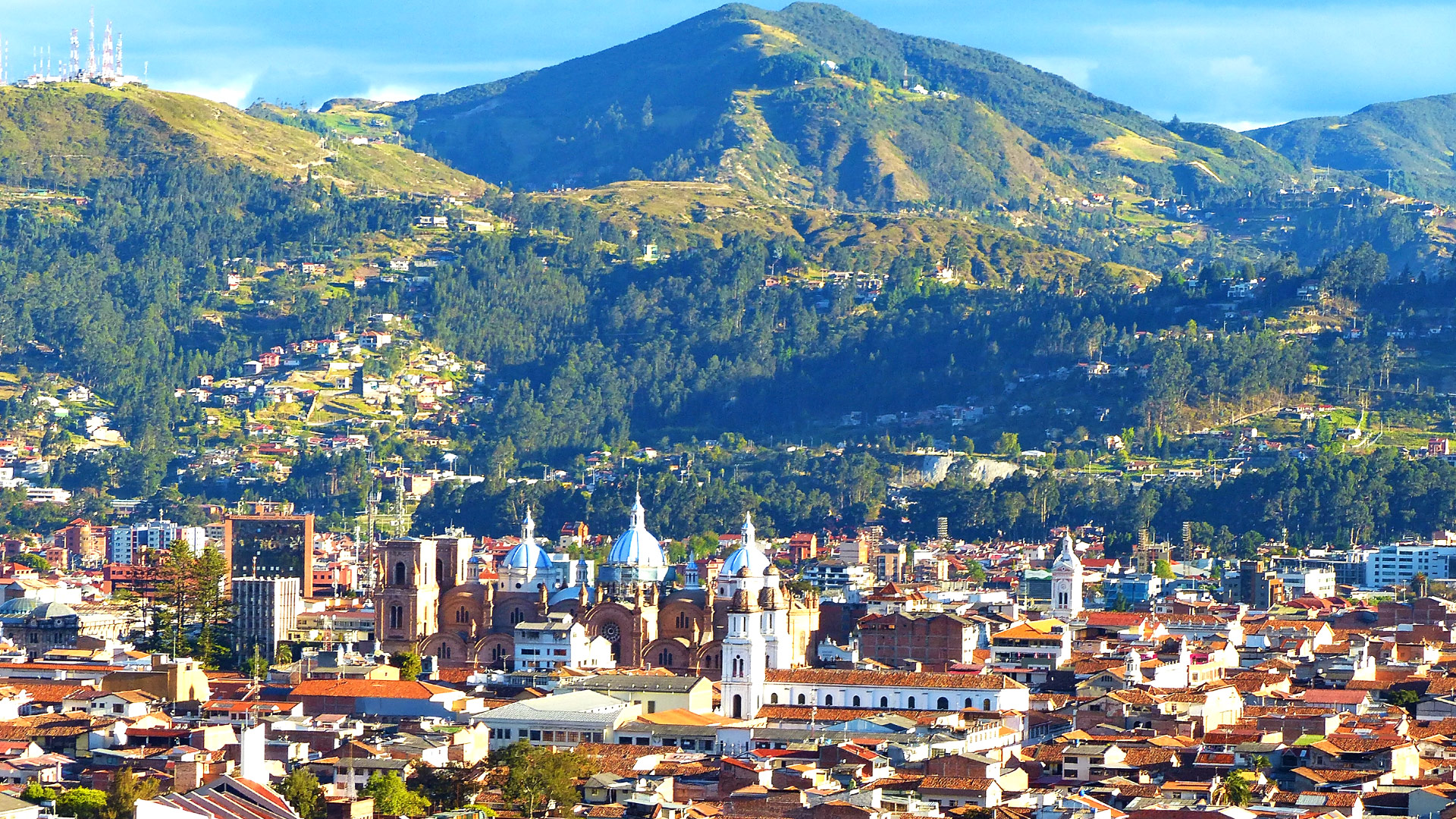 Panoramic view of Cuenca, Ecuador with colonial architecture and the Andes mountains in the background